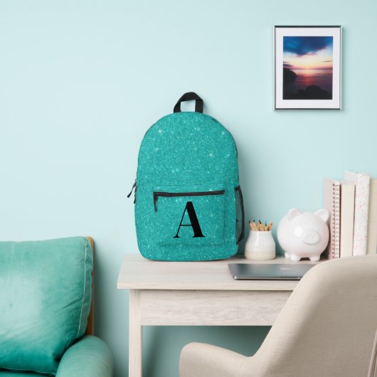 Turquoise glinsterend monogram bedrukte rugzak (Insitu)