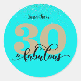 Turquoise Glitter 30 en Fabulous Birthday Ronde Sticker