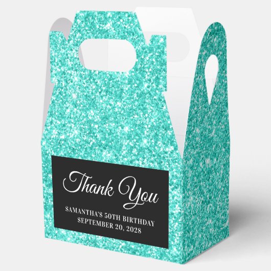 Turquoise Glitter 50th Birthday Dank je Bedankdoosjes (Geopend)