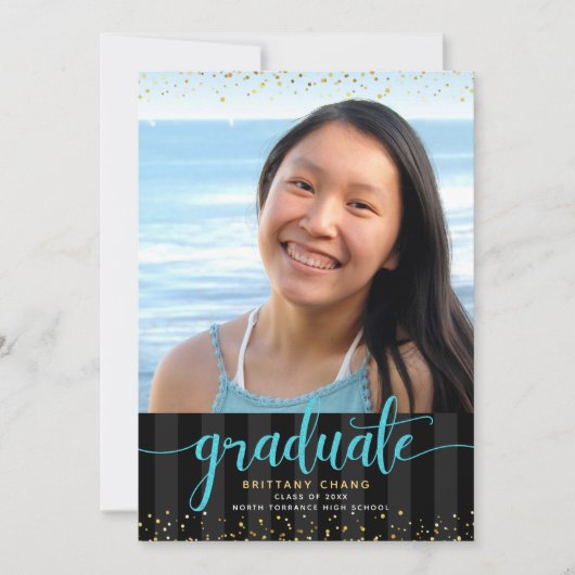 Turquoise glitter afstuderen van de manuscriptfoto aankondiging (Voorkant)