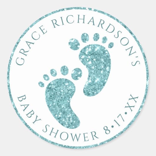 Turquoise Glitter Baby Feet Sticker | Gepersonalis (Voorkant)