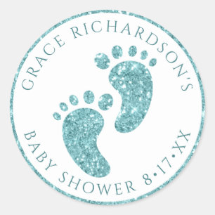 Turquoise Glitter Baby shower Voeten Favoriet Stic Ronde Sticker