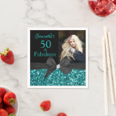 Turquoise Glitter Black Bow 50e verjaardag foto Servet (Insitu)