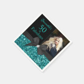 Turquoise Glitter Black Bow 50e verjaardag foto Servet (Hoek)