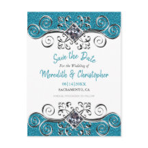 Turquoise Glitter Bling Wedding Save the Date