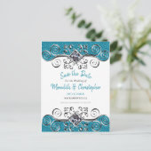 Turquoise Glitter Bling Wedding Save the Date Aankondigingskaart (Staand voorkant)