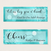 Turquoise Glitter Bokeh Script Mini Drink Ticket Mini Visitekaartjes (Voorkant /achterkant)