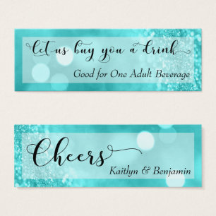 Turquoise Glitter Bokeh Script Mini Drink Ticket Mini Visitekaartjes