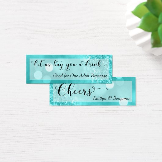Turquoise Glitter Bokeh Script Mini Drink Ticket Mini Visitekaartjes (Bureau)