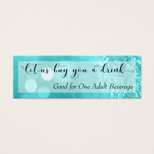 Turquoise Glitter Bokeh Script Mini Drink Ticket Mini Visitekaartjes (Voorkant)