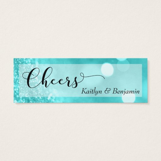 Turquoise Glitter Bokeh Script Mini Drink Ticket Mini Visitekaartjes (Achterkant)