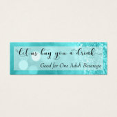 Turquoise Glitter Bokeh Script Mini Drink Ticket Visitekaartjes (Voorkant)