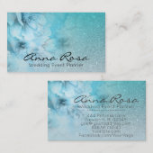 *~* Turquoise Glitter Celestial Waterverf Floral Visitekaartje (Voorkant / Achterkant)