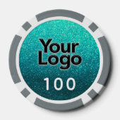 Turquoise Glitter Company Vakantie Party Zakelijk Poker Chips (Achterkant)