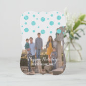 Turquoise Glitter Confetti Holiday Photo Card Feestdagenkaart (Staand voorkant)