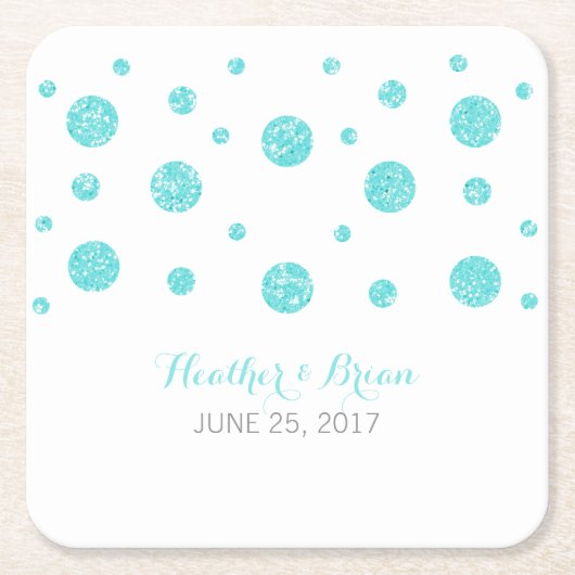 Turquoise Glitter Confetti Paper Onderzetters (Voorkant)