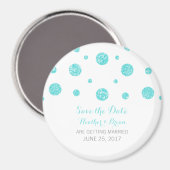 Turquoise Glitter Confetti Save the Date Magnet (Voorkant / Achterkant)
