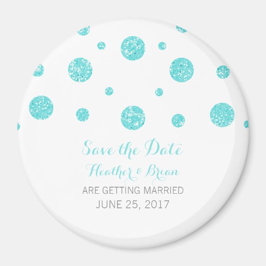Turquoise Glitter Confetti Save the Date Magnet (Voorkant)