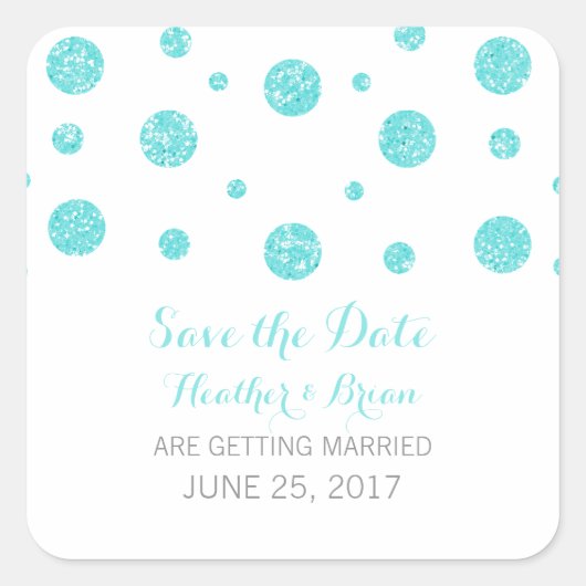 Turquoise Glitter Confetti Save the Date Stickers (Voorkant)