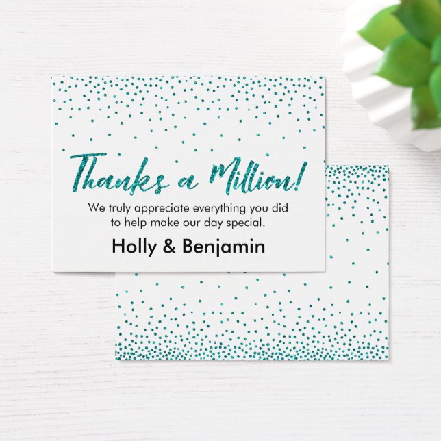 Turquoise Glitter Confetti Script Hartelijk Dank K Visitekaartjes (Bureau)