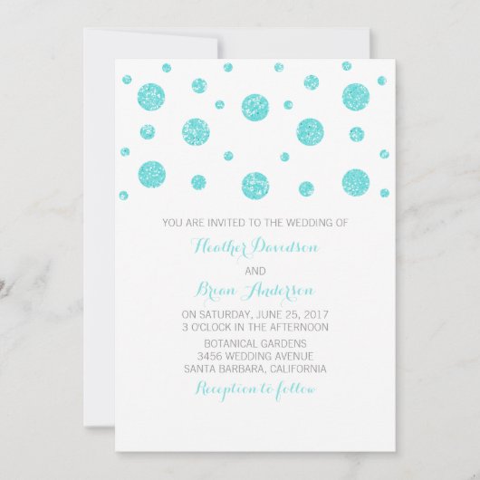 Turquoise Glitter Confetti Wedding Invite Kaart (Voorkant)