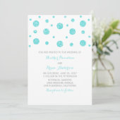 Turquoise Glitter Confetti Wedding Invite Kaart (Staand voorkant)