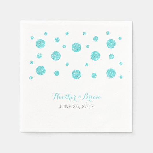 Turquoise Glitter Confetti Wedding Paper Napkins Servetten (Voorkant)