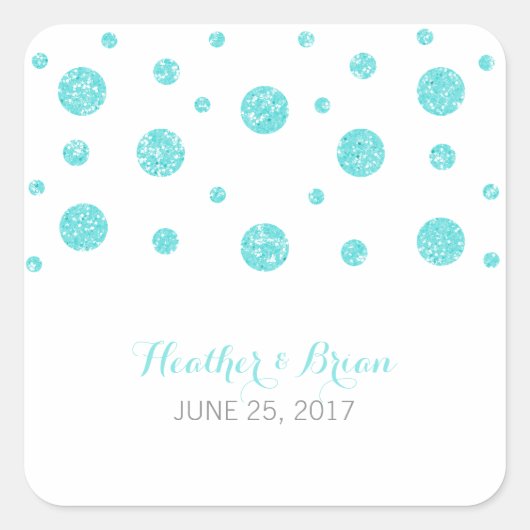 Turquoise Glitter Confetti Wedding Stickers (Voorkant)