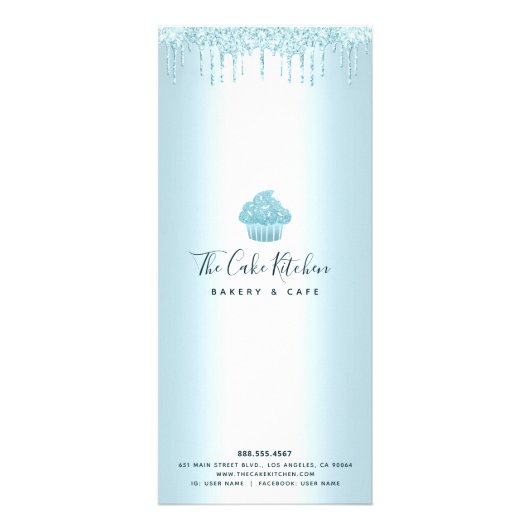 Turquoise Glitter Cupcake Bakery Pastry Chef Menu (Achterkant)