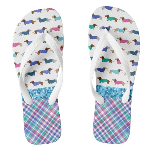 Turquoise Glitter Dachshund Teenslippers (Voetbed)