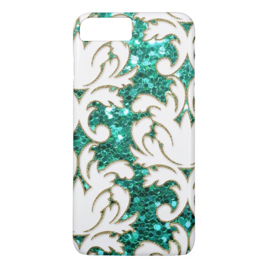 Turquoise Glitter Damask Case-Mate iPhone Case (Achterkant)
