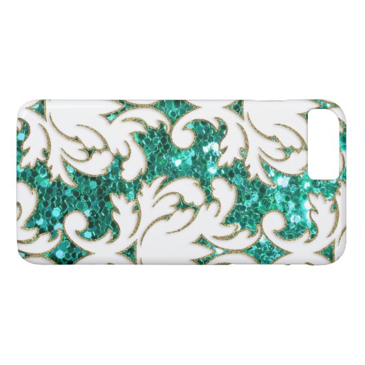 Turquoise Glitter Damask Case-Mate iPhone Case (Achterkant (Horizontaal))