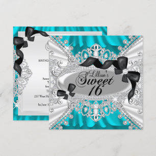Turquoise Glitter Diamanten Boog Sweet 16 Uitnodig Kaart