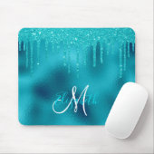 Turquoise Glitter Drip Personalized Monogram Muismat (Met muis)