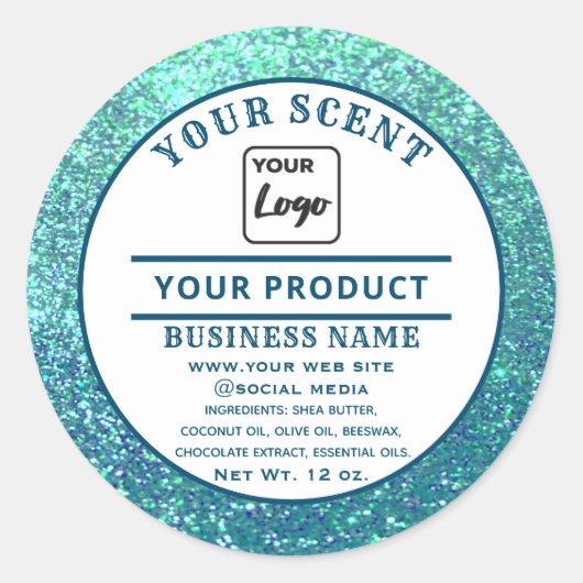 Turquoise glitter Eigen logo Ronde Sticker (Voorkant)
