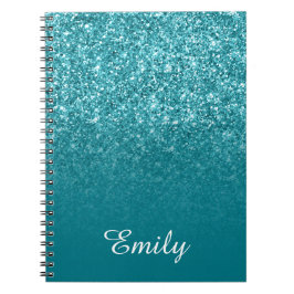 Turquoise Glitter en Ombre Persoonlijk Notitieboek