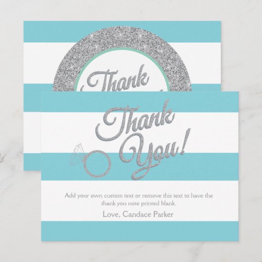 Turquoise Glitter en Stripes Bedankt Kaarten (Voorkant / Achterkant)