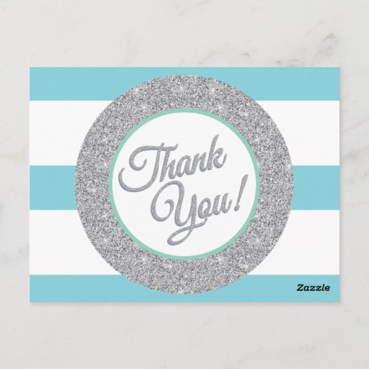 Turquoise Glitter en Stripes Bedankt Kaarten (Achterkant)