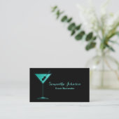 Turquoise Glitter Event Bartender Visitekaartje (Staand voorkant)