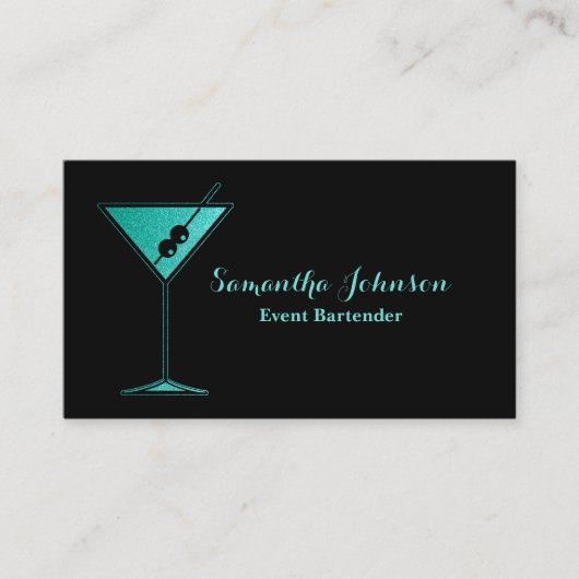 Turquoise Glitter Event Bartender Visitekaartje (Voorkant)