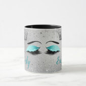 Turquoise Glitter Eyes Monogram Mok (Midden)