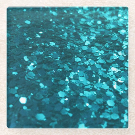 Turquoise Glitter Festive Glass Onderzetters (Voorkant)