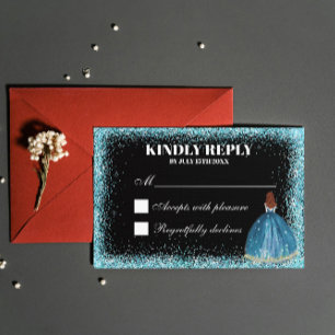 Turquoise Glitter Folie Ballon Ballgown Custom RSVP Kaartje