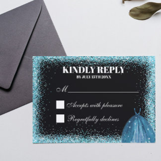 Turquoise Glitter Folie Ballon Ballgown Custom RSVP Kaartje