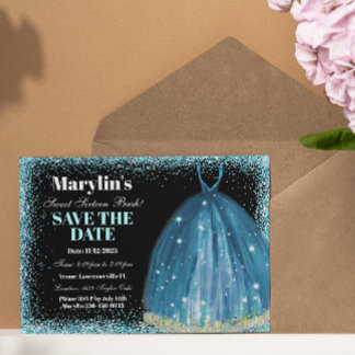 Turquoise Glitter Folie Ballon Ballgown Custom Save The Date