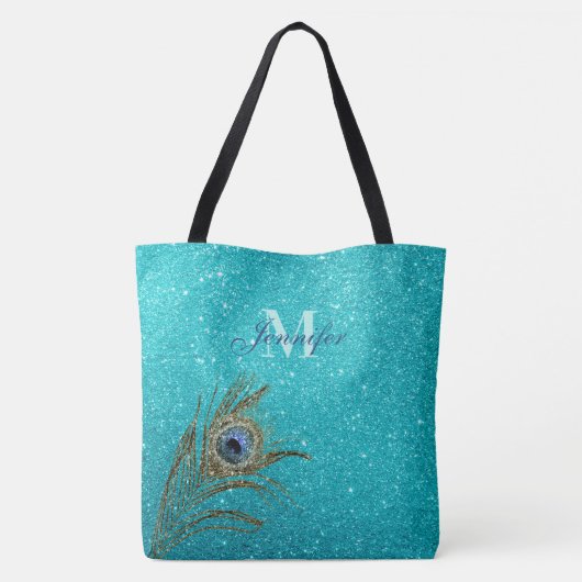 Turquoise Glitter Glam met Pauwenveer Tas  (Achterkant)