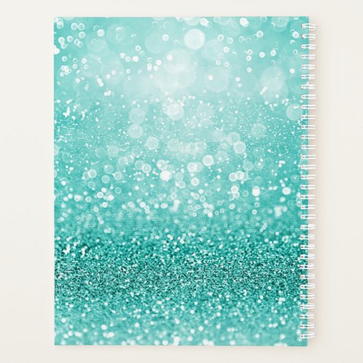 Turquoise Glitter Glam Monogram Naam Gepersonalise Planner (Achterkant)