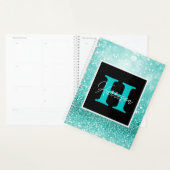 Turquoise Glitter Glam Monogram Naam Gepersonalise Planner (Display)