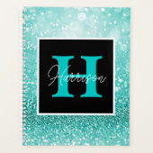 Turquoise Glitter Glam Monogram Naam Gepersonalise Planner (Voorkant)