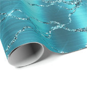 Turquoise Glitter Glitzy Strepen Cadeaupapier (Rol Hoek)